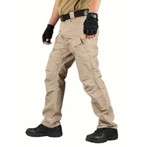 Durable Waterproof Casual Side Pockets Drawstring Joggers, Men's Cargo Pants For Spring Fall Outdoor Hiking Camping Without Belt, Random Triangle