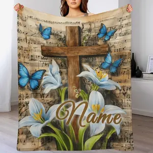 Custom Name and Crosses Blanket , Personalized Name,  Roses and Leaves, Soft Small Throw Gift for Couch, Bed, Camping, Holiday Birthday Gifts , Send your custom text via shop chat to personalize