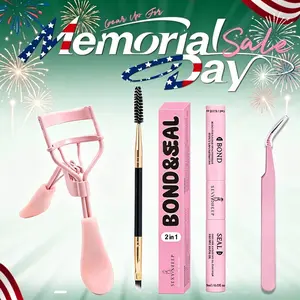 2-in-1 Bond & Seal Waterproof Glue, Cosmetic Lash Cluster Adhesive, Strong-Hold Beginner-Friendly Beauty Product with Included Curler, Brush & Tweezers Beauty Products