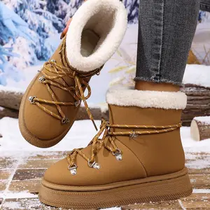 Women's Thick Sole Snow Boots Autumn Winter New Short Ankle Boots Slip On Fleece Lined Warm Cotton Casual Outdoor Cotton Shoes Footwear Girl Makapal Active Bathroom Bota