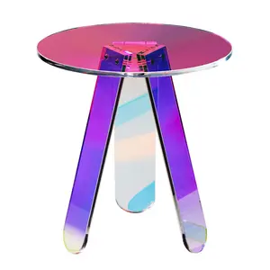 【DealsForYouDays】VEVOR Round Iridescent Side Table,  , Acrylic End Table, Clear Rainbow Acrylic Coffee Table for Drink, Food, Snack used in Living Room, Bedroom, and Study