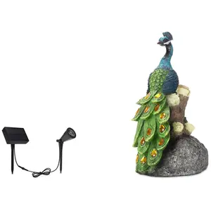 Techko Calm Peacock Statue with Solar Spotlight
