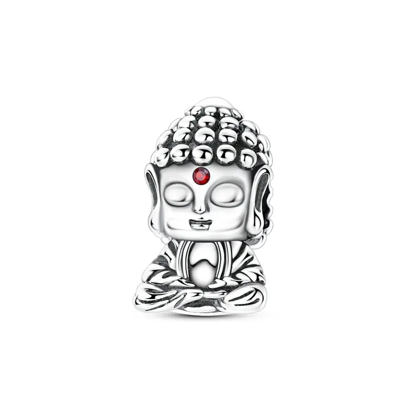MULA 925 Silver-Plated Baby Buddha Charm & Pendant, Amulet-Inspired Charms & Pendants for Women, Cubic Zirconia Third Eye, Fits Pandora Bracelets, Daily Wear Lucky Energy Casual Birthday Gift, Spiritual Jewelry, 4.5Mm Hole, Family, Collectibles, Cute Pend