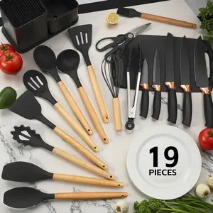 [New Deal]19-Pcs Silicone KitchenUtensil Set -Heat Resistant, BPA-Free, NonstickDishwasher Safe, Stainless Steel Core, Easy toClean Pink Black funky kitchen supplies