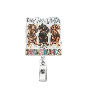Cute Dog Pattern Retractable Badge Holder, 1 Count Lovely Badge Scroll with ID Card Pack, Suitable for Students Office Staff Doctors Nurses Teachers, Animal Shaped Badges, Badge Buddy Nursing, Badge Reels Retractable