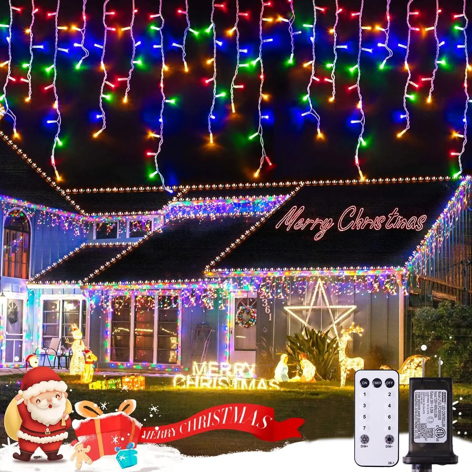 JMEXSUSS LED Multicolor Icicle Christmas Lights - Waterproof Outdoor/Indoor Party Lights, 8 Modes, Home Improvement Decor, Party Decoration Supplies, Indoor Lighting Roof Ornaments Set