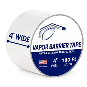 ? 4'' Wide x 180' Long White Vapor Barrier Tape - 1 Roll, Waterproofing for Stucco, Crawlspaces, Repair, Underlayment Seams, Metal Building Seams, Excellent Air Barrier