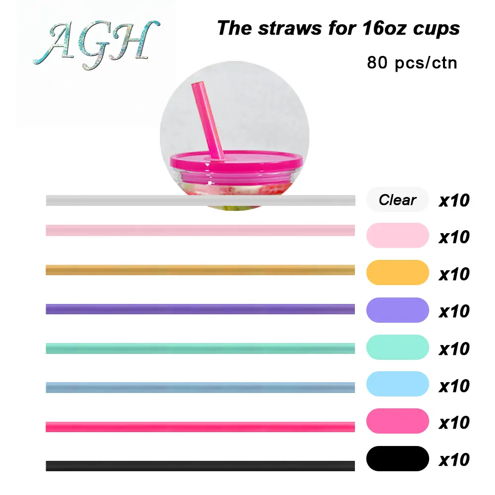 AGU US 8mm replaced plastic straw Only, matching 16oz cups with lids' Accessory replacement coloring straw 80pcs/carton