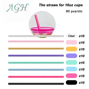 AGU US 8mm replaced plastic straw Only, matching 16oz cups with lids' Accessory replacement coloring straw 80pcs/carton