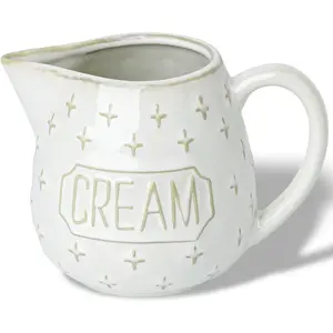 10 OZ Ceramic Creamer Pitcher with Handle for Milk Sauces Salad Coffee Farmhouse Kitchen Decor Microwave & Freezer Safe Vintage White
