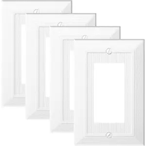 Modern Decorative Wall Plate  Plate Outlet Cover,  Retro  Grain Design(Single Decorator-4 Pack, White)