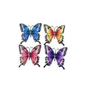 4-piece set of 3D color metal butterfly wall decoration - suitable for gardens, terraces, living rooms, bedrooms, balconies - No electricity required, outdoor fence decoration, ideal gift for families and friends