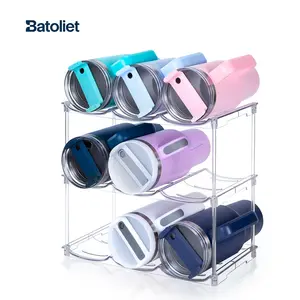 Stackable Water Bottle Organizer for Stanley 40 oz Tumbler, Water Bottle Holder for Cabinet, Pantry Kitchen Organizers and Storage for Stanley Cup Accessories, Tumbler Organizer and Wine Rack, 4Pack and a Perfect Mother's Day Gift Choice.