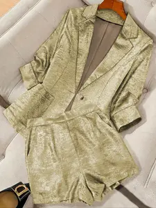 Women's Solid Color Trendy Blazer & Shorts Two-piece Set, Elegant Fashion Casual  Outerwear & Shorts for Daily Outdoor Wear, Women's Clothing for All Seasons