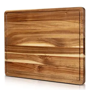 Durable plus-size 24x18 Acacia board with deep slot and handy handle, perfect butcher board for turkey, meat, vegetables and cheese