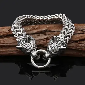 Men’s Stainless Steel Fierce Wolf Head Bracelet - Heavyweight, Durable Hip Hop Rock Style Men's Accessories with Chain Detailing for Daily Streetwear (Sports & Outdoor, Fan Shop)