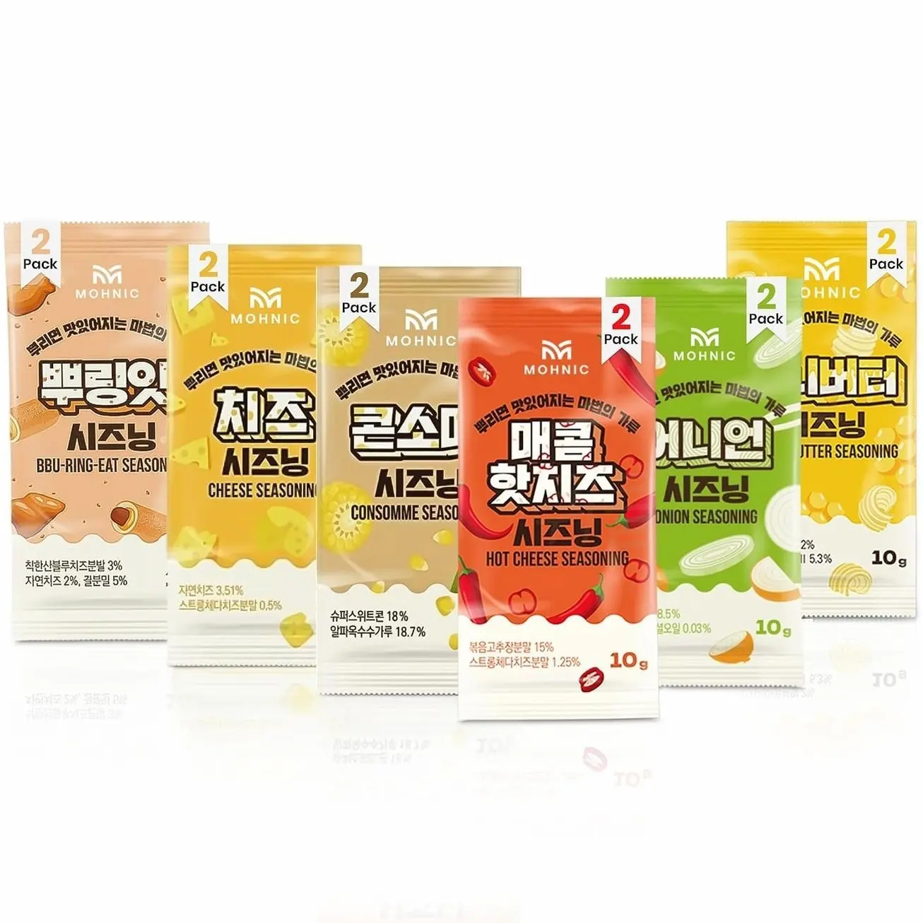 MOHNIC Popcorn Seasoning Variety Pack, 6 Flavors, 12 Single-Serve Portable Packs, Korean Popcorn & Snack Topping for Popcorn for Movie Night, Fries, Chips, Chicken, Corn, Party Snacks, and Cooking