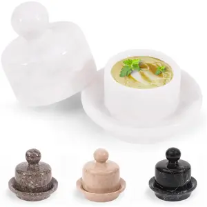 Elborse Marble Butter Dish With Lid 4" Inches White Handmade Butter Storage Container, Ideal Butter Dish and Butter Crock For Counter With Water