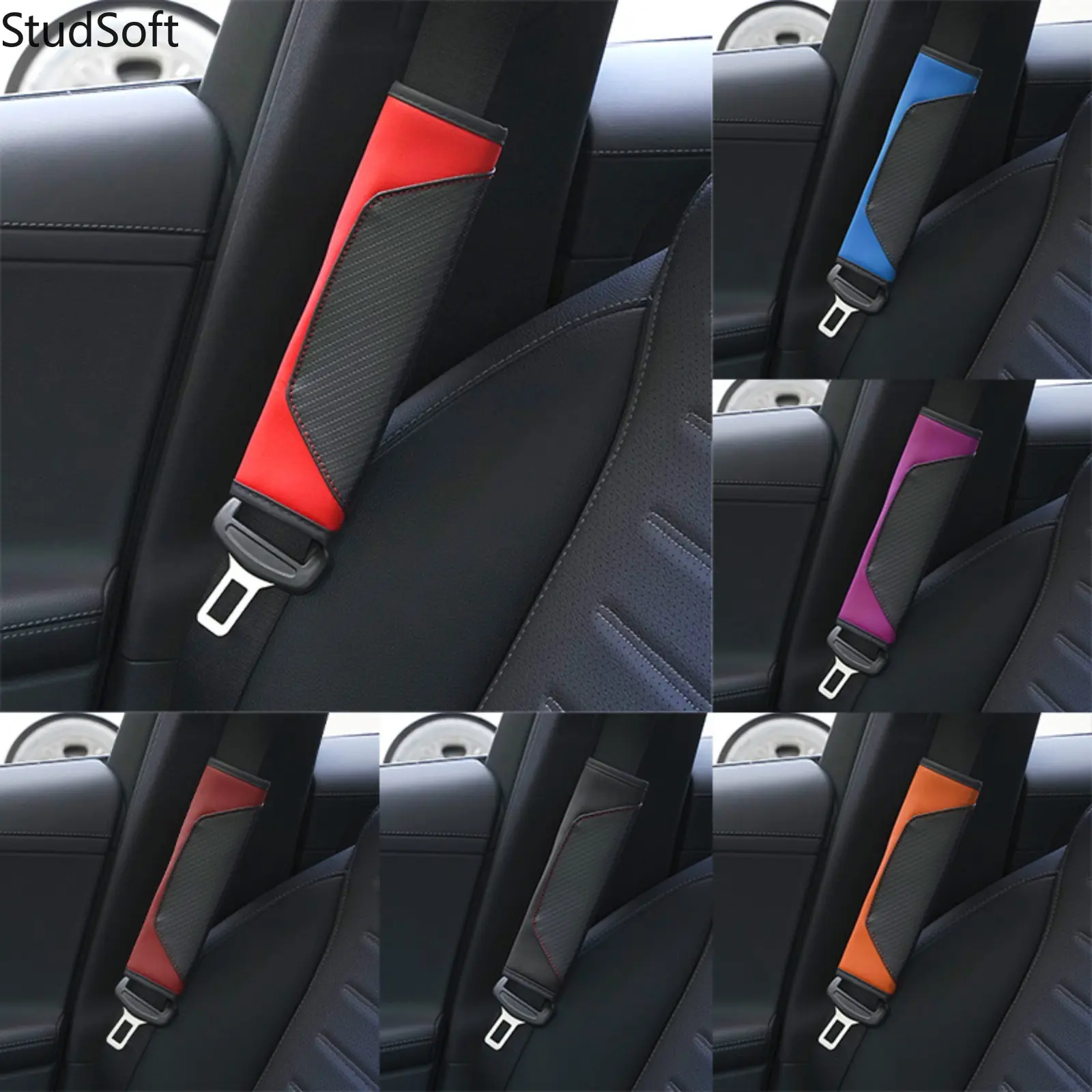 New Style Car Seatbelt Cover — Two-Tone Spliced Leather Shoulder Pad
