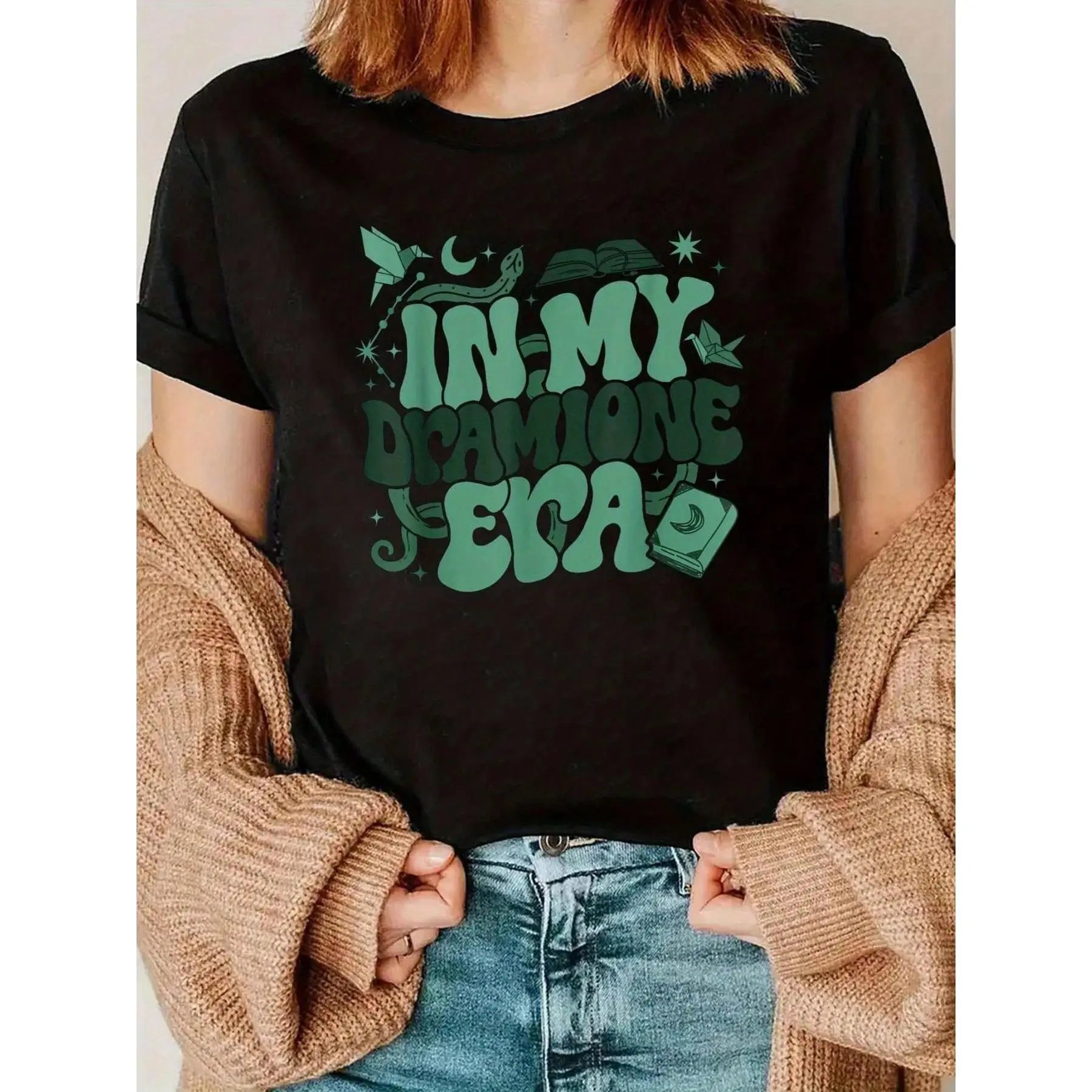 Women's In My Dramione Era Graphic T-Shirt - Casual Short Sleeve 100% Cotton Round Neck Top for Fanfiction Writers & Book Lovers, Shortsleeve