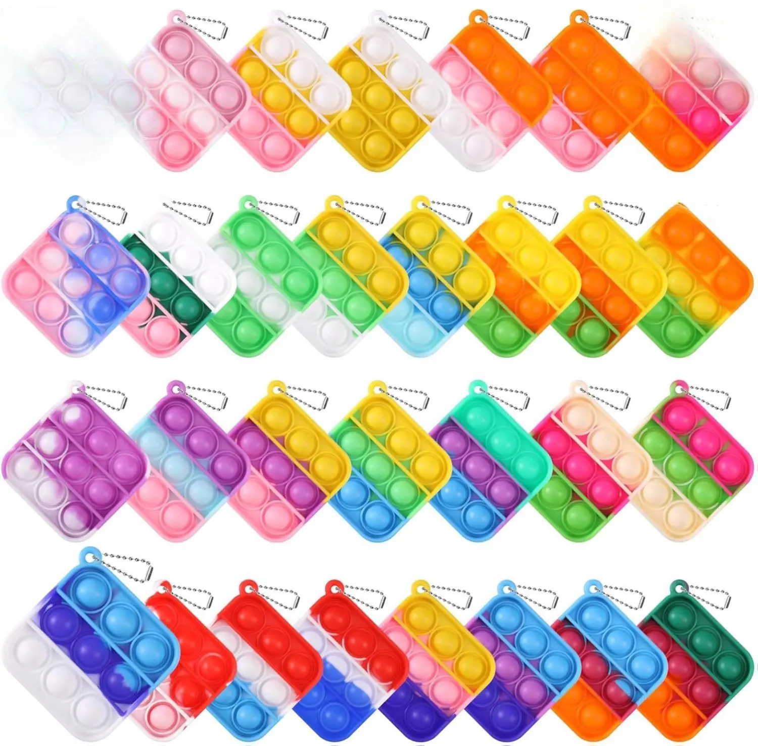 30-Pack Bulk Mini Pop Fidget Keychain Sensory Stress Reliever Toys - School Prizes for Teachers, Neurodivergent Kids 4-12 Years, Focus Support Aids, Party Favors
