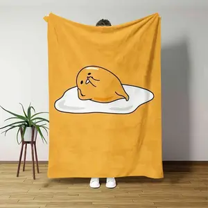 1 Gudetama Lazy Egg Flannel Blanket 2D Single Print Cute Warm Cozy Blanket Home Bedroom Living Room Dorm Kids Room Sanrio Decor It is an excellent gift for children, family and friends