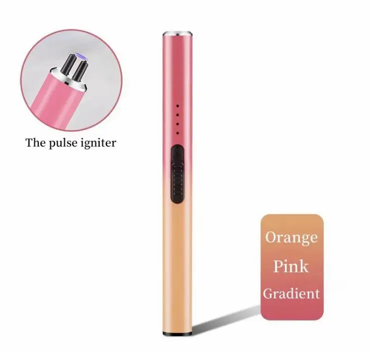 Pink Orange Gradient USB Arc Rechargeable Pulse Igniter - Wireless, Fast-Charging, Eco-Friendly Electric Candle Lighter, Portable Kitchen Fire Starter, Windproof for Indoor Candle, Outdoor BBQ, Housewarming Gift, Plastic