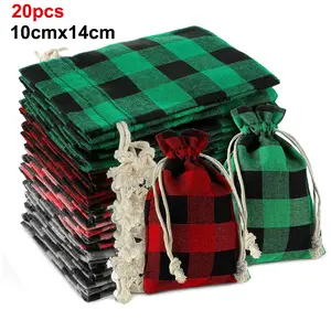 20Pcs Plaid Drawstring Gift Bags - Reusable Gift Pouch, Gift Wrap Storage for Weddings,Holiday,Christmas,Birthdays,Parties Gifts,for DIY Craft Organizer