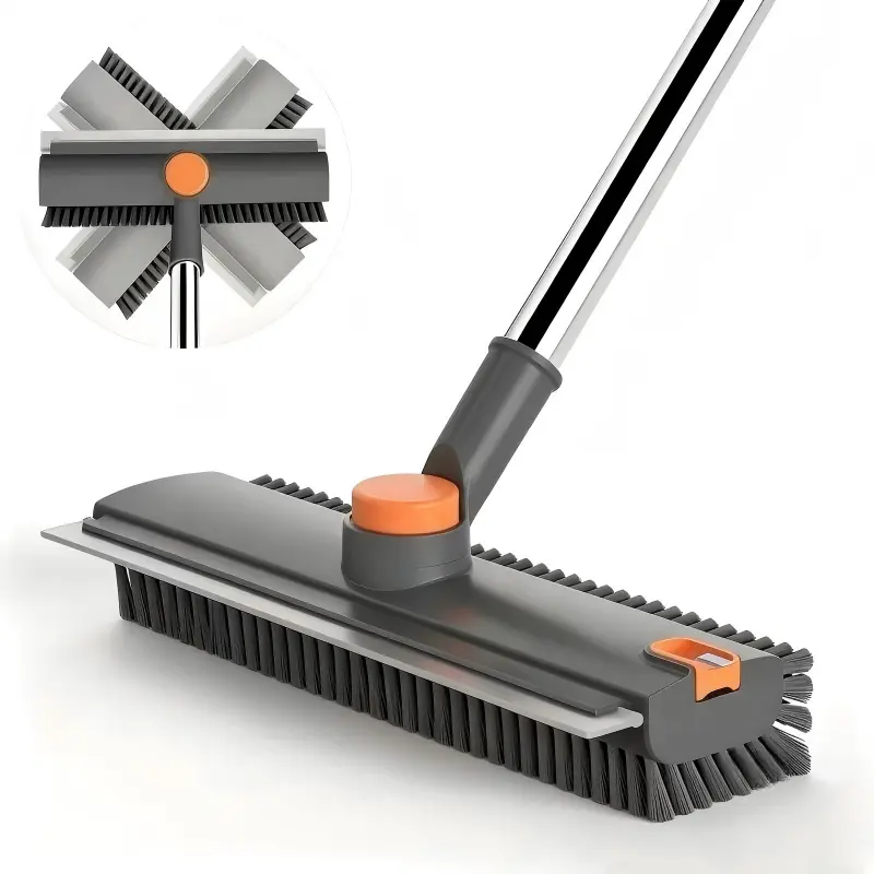【Deals For you Days】3 in 1 Scrub Floor Brush with Long Handle,Shower Broom Squeegee,180° Rotating Stiff Bristle Cleaning Brush with Adjustable Handle,Silicone Squeegee for Tile,Bathtub,Wall,Patio,Garage,Cleaning Supplies,Summer Vibes,Cleaning Day Bundle