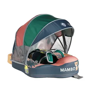 Mambobaby SummerVibes Florida-Themed Non-Inflatable Baby Swim Float with Detachable Canopy, UPF 50+ Sun Protection, 5-Point Safety System, for Babies 3-24 Months