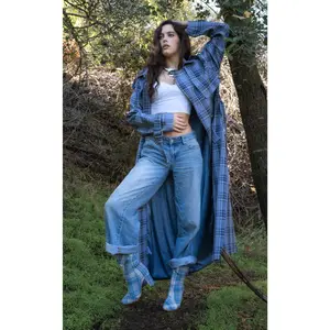 HOBBS-BLUE PLAID TRENCH JACKET