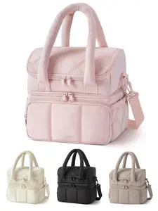 Women's Double-Layer Quilted Lunch Bag - Insulated Leak-Proof Cooler Tote Collapsible Reusable Thermal Bag for Work, School, Travel & Picnics Durable Lunch Bags