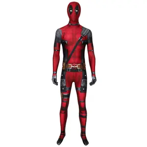 Adult Red Superhero Mercenary Cosplay Bodysuit, Classic Full Body Stretchable Jumpsuit with Mask, Inspired by Graphic Novel Hero Style, for Halloween, Christmas, Theme Party, Role Play and Stage Performance Costume Full Set