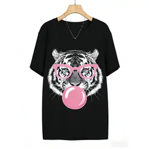 Vibrant Bubblegum Glasses Tiger Graphic T shirt for Stylish Casual Wear