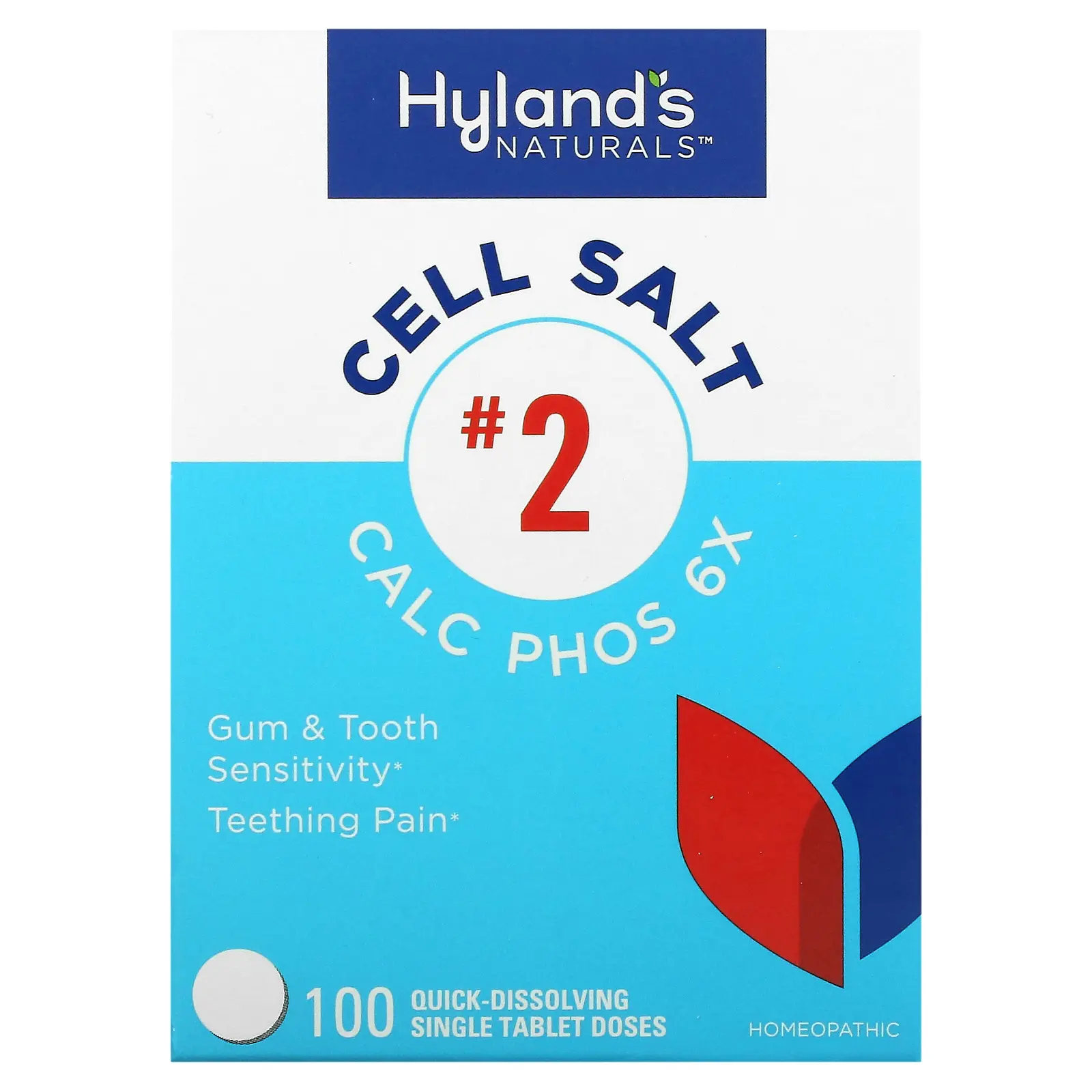 Hyland's Naturals Cell Salt #2, Calc Phos 6X, 100 Quick-Dissolving Single Tablets | HSA/FSA Eligible