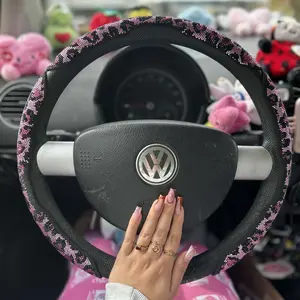 Queen's Land Leopard Print Diamond Bling Sparkly Car Steering Wheel Cover with Crystal Rhinestones, 3PCS Segmented Stylish Protector, Universal 13-15 Inch Fit for Women;Christmas Gift;Holiday Gift,car accessories for girls