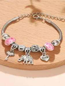 DIY Elephant Heart Key Pendant, Heart-Shaped Crystal Beads and Copper Bracelet, Handmade Charm Jewelry for Unique Gifting, Charm Bracelets