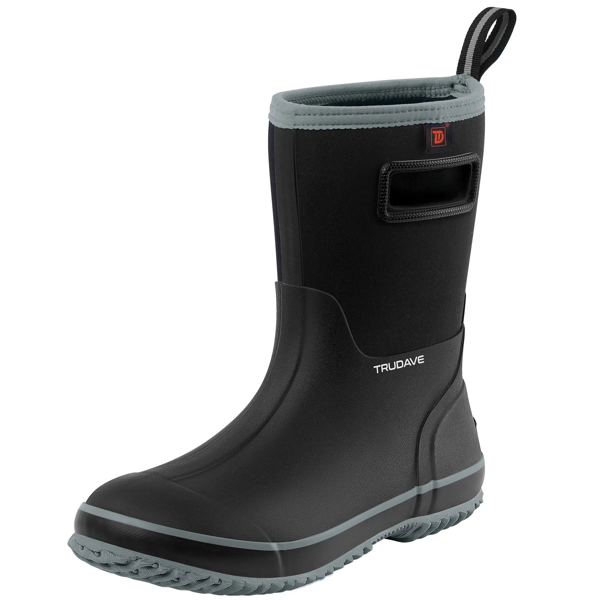 Trudave Rubber Boots for Men 4.5mm Neoprene Waterproof Insulated Rain Boots Mid Calf Comfortable Cozy Black Rain Boots for Farming Gardening Fishing Walking Shoes Grey,back to school,back to school haul