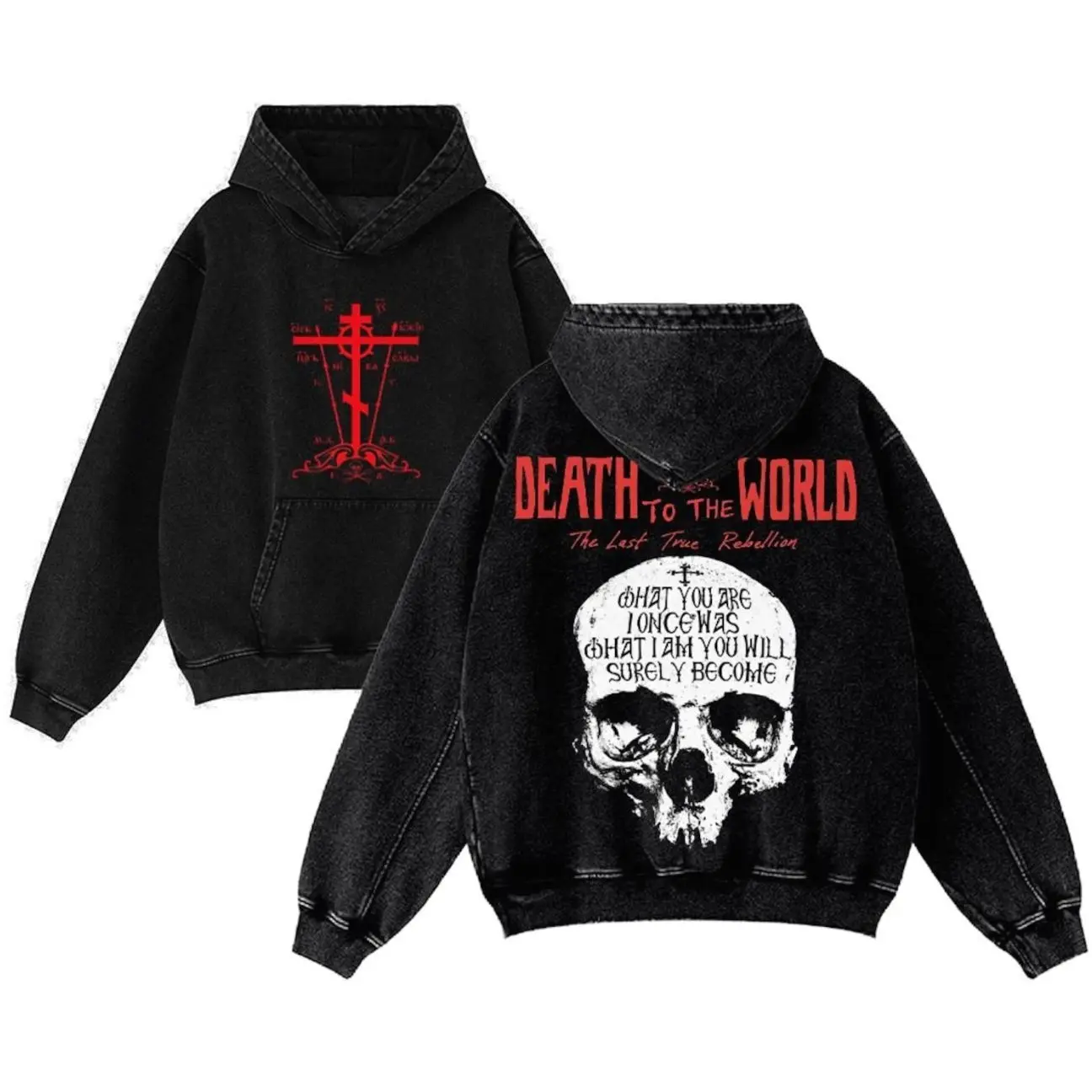Orthodox Skull Washed Hoodie – “Death to the World” Inspired Graphic, Dark Faith Streetwear Unisex