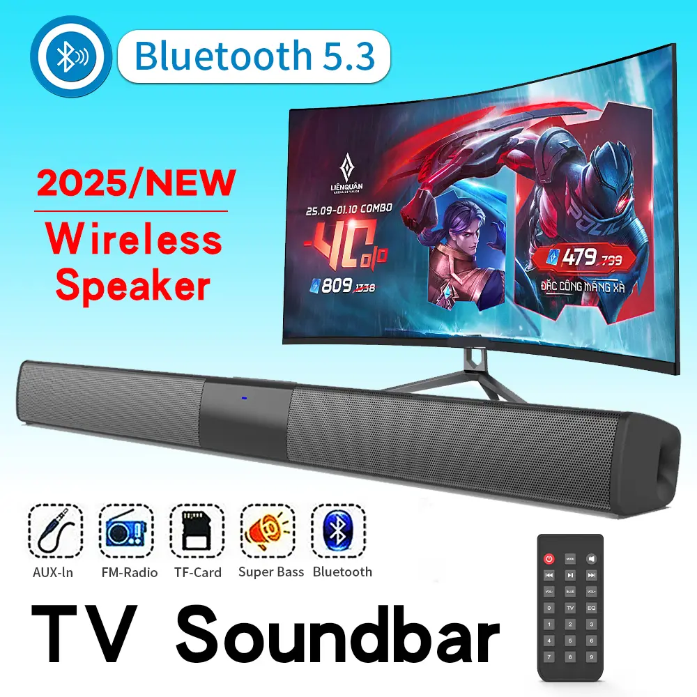 Soundbar Speakers, Bluetooth 5.0 TV Soundbar, HD Audio Stereo Soundbar Surround Sound Home Cinema With Remote Control, Support RCA AUX TF-Card，aux connection