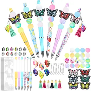 6 Set (66pcs) Beadable Pens Bulk with Colorful Silicone Beads, DIY Pen Making Kit, Smooth Writing Beaded Pen for Gift, Office, School