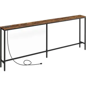 78.7" Console Table with Power Outlet, Narrow Sofa Table, Industrial Entryway Table with USB Ports, Behind Couch for Entryway, Hallway, Foyer, Living Room, Rustic Brown CTHR20E01