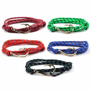 Men's 5-Piece Adjustable Hand-Woven Fishhook Bracelets - Nautical Handcrafted Wristbands, Men's Jewelry Ankle Bracelets, Trendy Layering Fashion Accessory for Teens