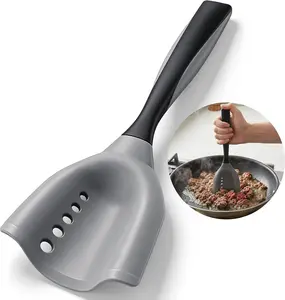 2-in-1 Mincing Spatula Meat Chopper & Potato Masher, Premium Heat Resistant Ground Beef Smasher Hamburger Grinder with Perforated Design, Silicone Non-Stick for Cooking tubber ware kitchen supplies girly kitchenware
