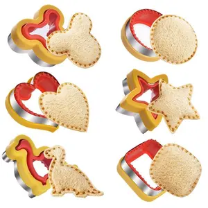 Sandwich Cutter and Sealer Set, Baking Tools, Baking Accessories, Cookie Cutters Home, Bread Sandwich Slicer and Sealing Tool, Heart Square Round Dinosaur Bear Shapes, Suitable for School Lunch Boxes