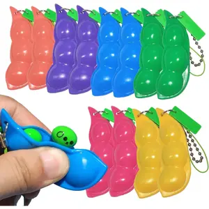 BY-063  12PCS Squeeze Bean Keychain Fidget Toys for Skin Picking, Pea Pod Sensory Fidget Toys,Stress Relief,Party Favor Toys