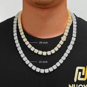 [Iced Out Hiphop necklace] 12MM CZ Necklace Round Cubic Zirconia Halo Classic Hiphop Style Trendy For Men 16-24 Inches N-0007-W Cuban Link Chain Cuban Link Design
