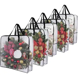 5 Pack Wreath Storage Bag and Christmas Decoration Garland Container, 30 Inch Clear Wreath Bag, Holiday Decoration Organizers. Moving Boxes, Packing Supplies for College (Square - 5 Pack)
