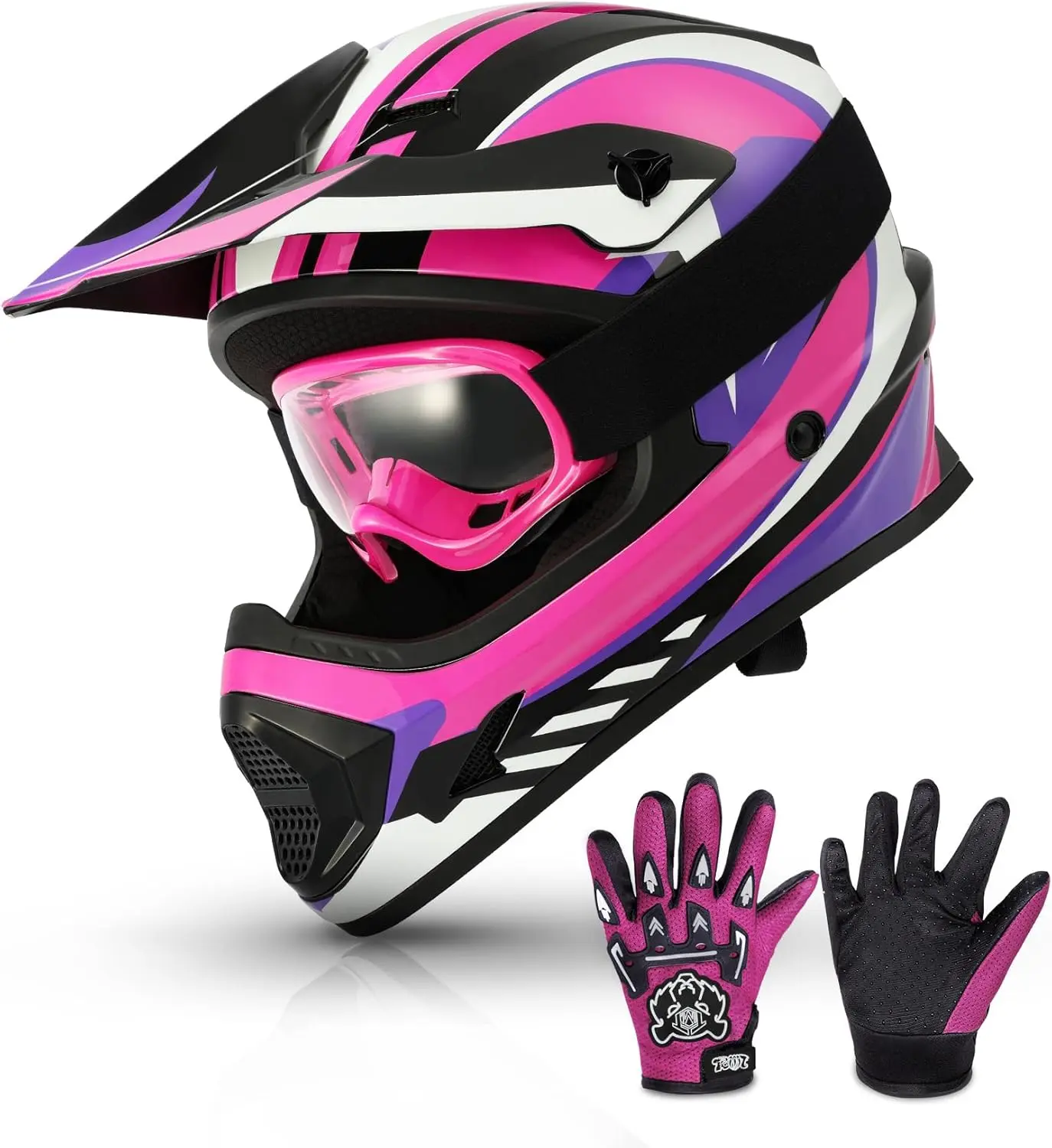 TCMT Dot Youth Kids ATV Motorcycle Helmets Full-Face Kids Helmet with Adjustable Chin Strap for Boys and Girls Kids Dirt Bike BMX Cycling W/Goggles+Gloves
