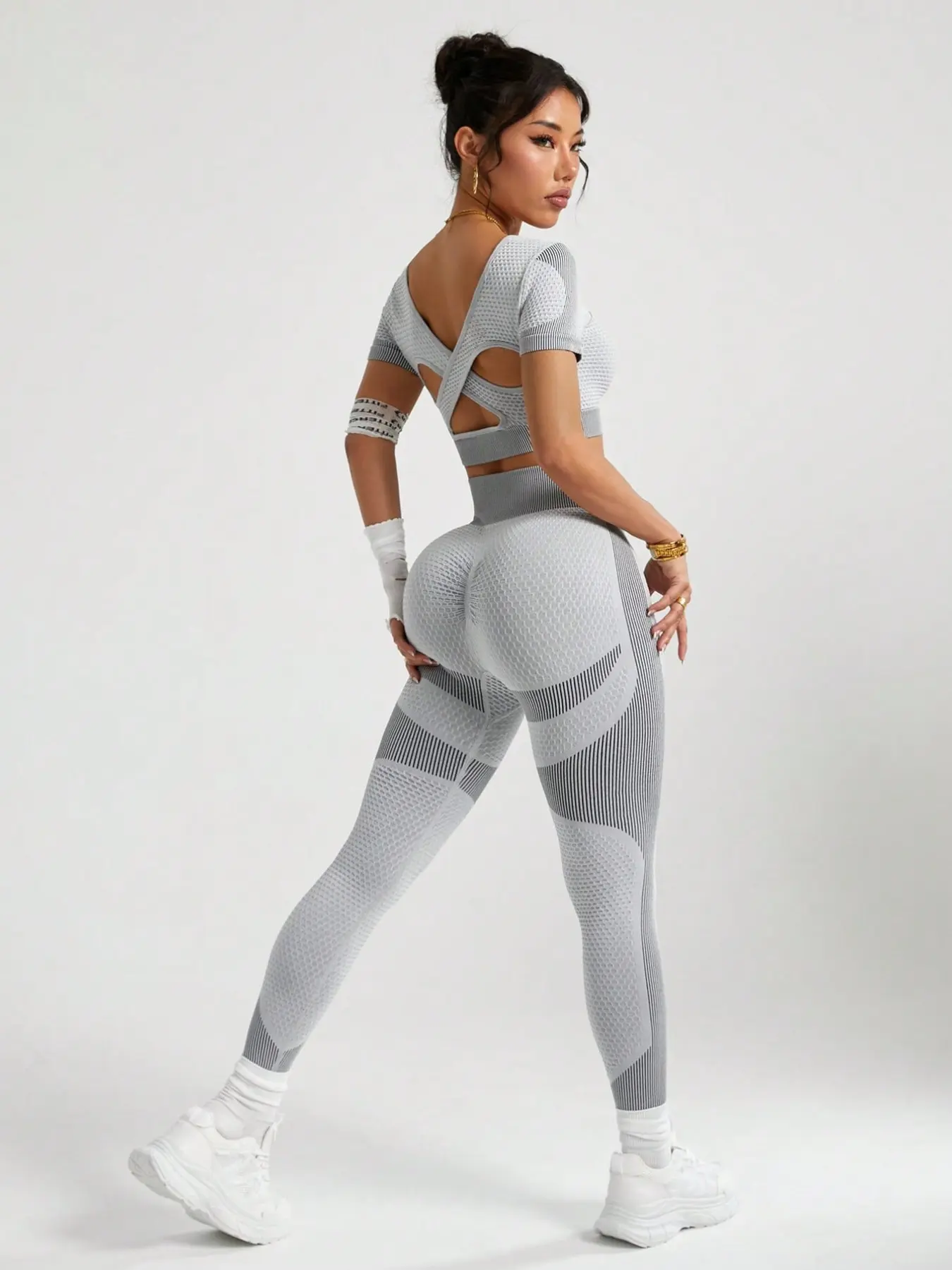 Women's Yoga Set Active Sportswear Exercise Clothing Set Fitness Yoga Set Short Sleeve Back Cutout Top High Waist Compression Long Pants Breathable Slim Fit All Season Activewear Athletic Yoga Set